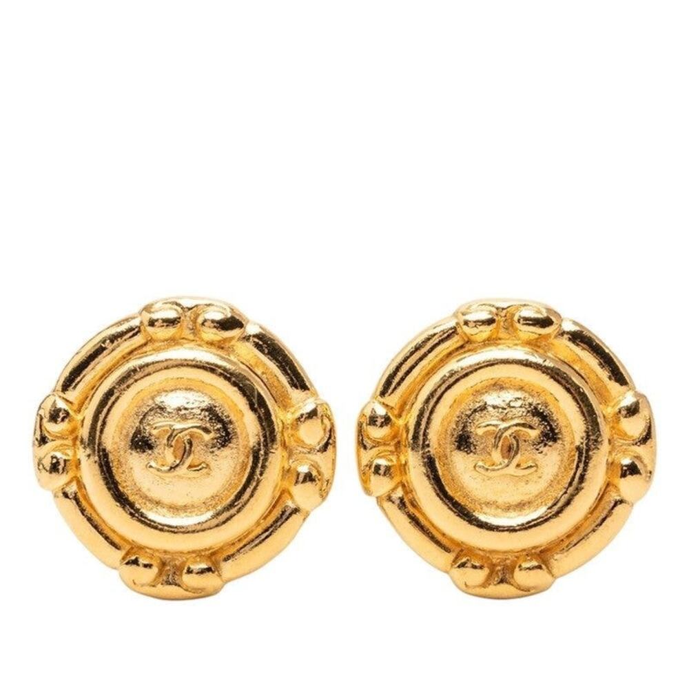 Chanel CC Logo Gold Plated Earrings